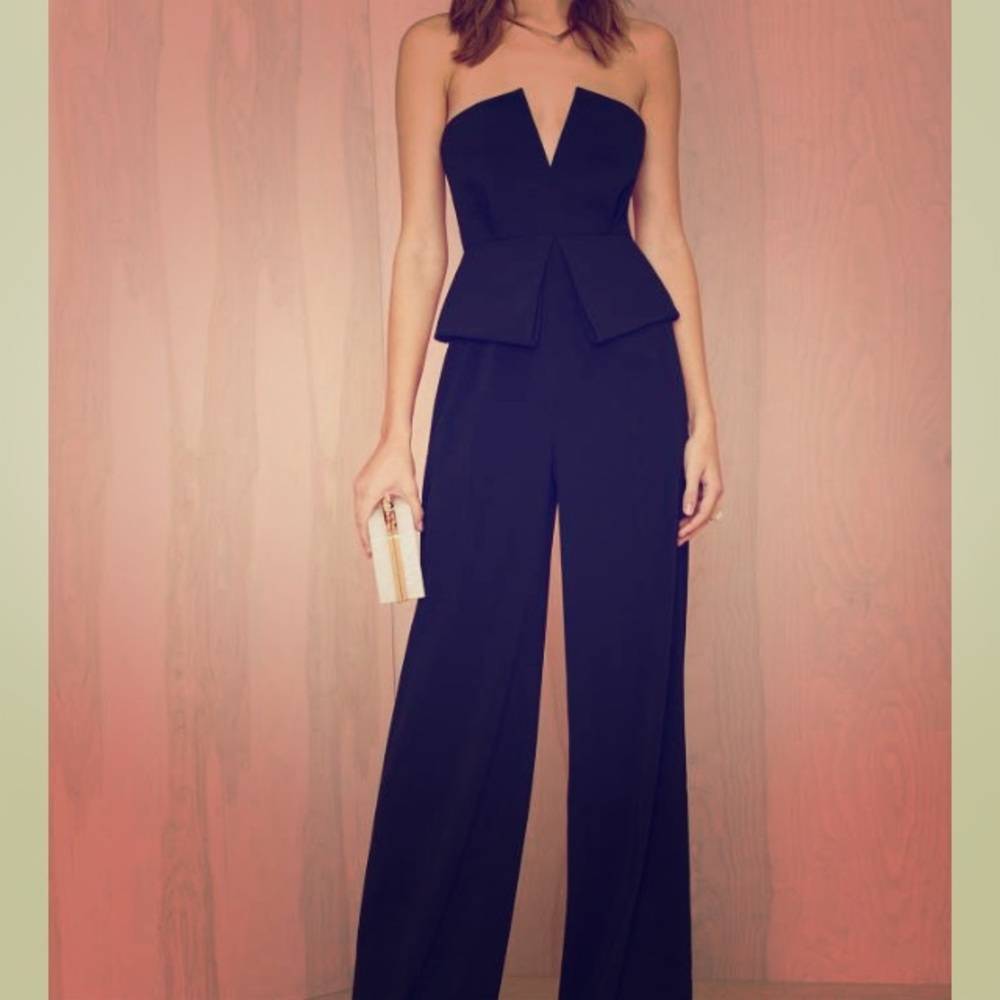 Nasty Gal strapless peplum wide leg jumpsuit!